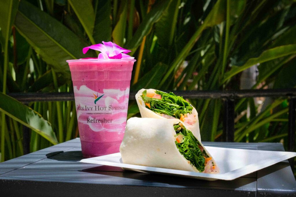 Refresher Smoothie and Veggie Wrap at Glen Ivy Hot Springs Chill Zone